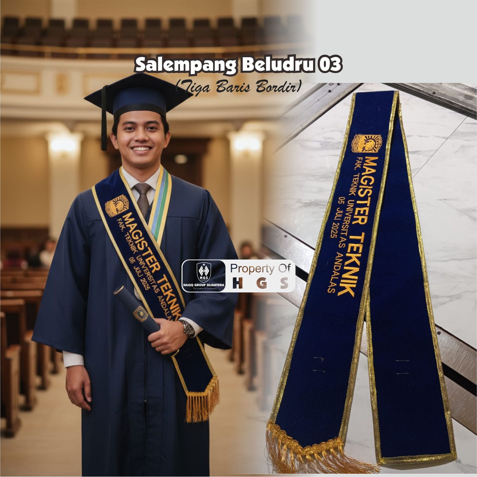 Salempang Beludru 03 (Tiga Baris Bordir)