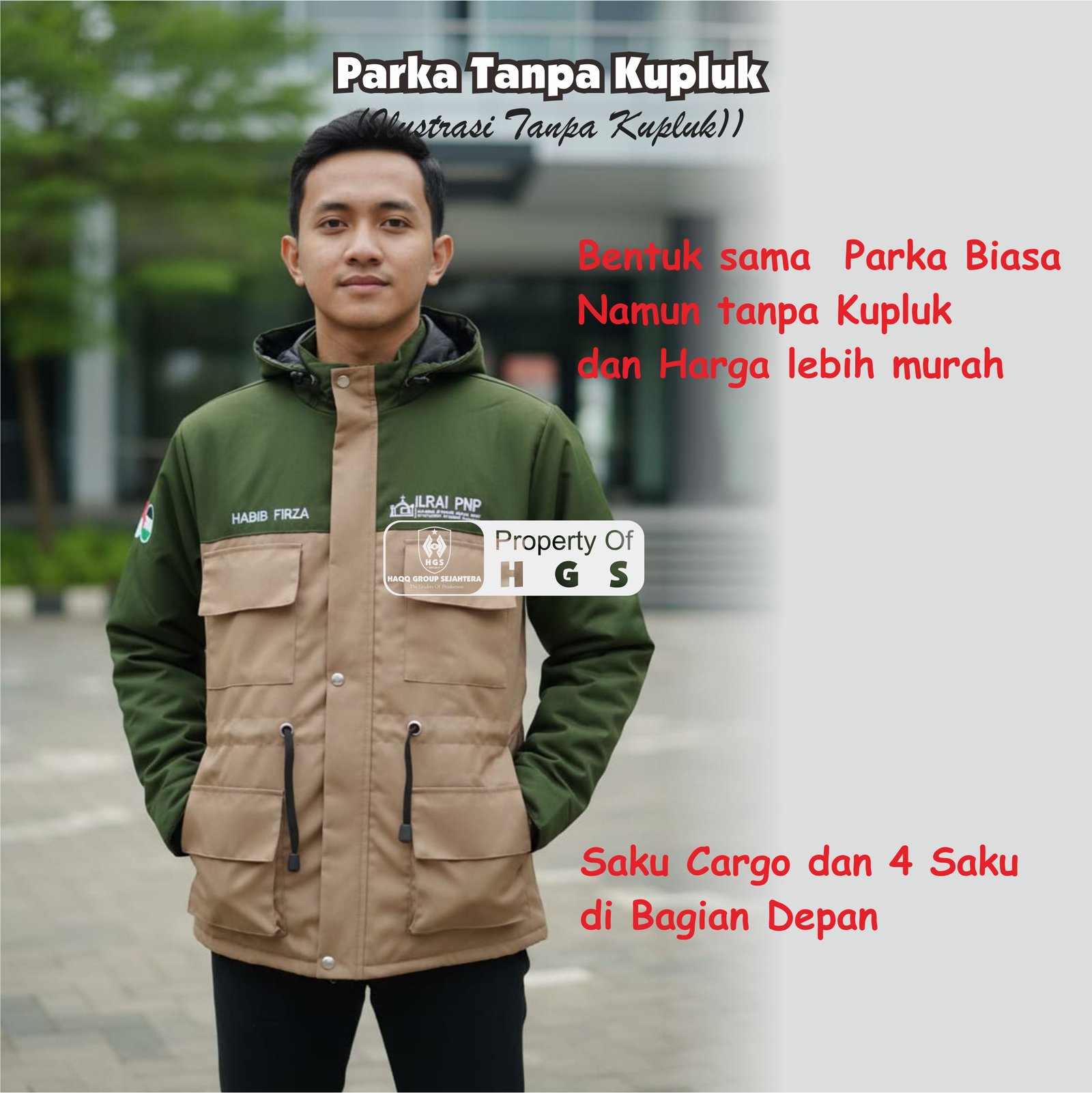 Jaket Parka tanpa kupluk
